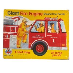 GIANT FIRE ENGINE SHAPED FLOOR PUZZLE 4 FEET LONG 24 LARGE PIECES USED LOVINGLY